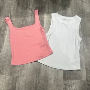 Old Navy Ribbed Tank Tops Lot of 2 Pink & White Sleeveless Stretch XS Petite
